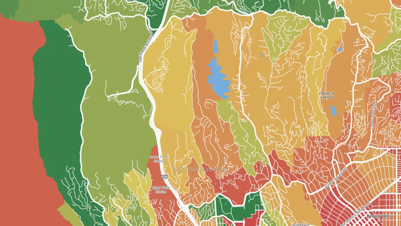 Bel Air, Los Angeles, CA Map of Theft Rates