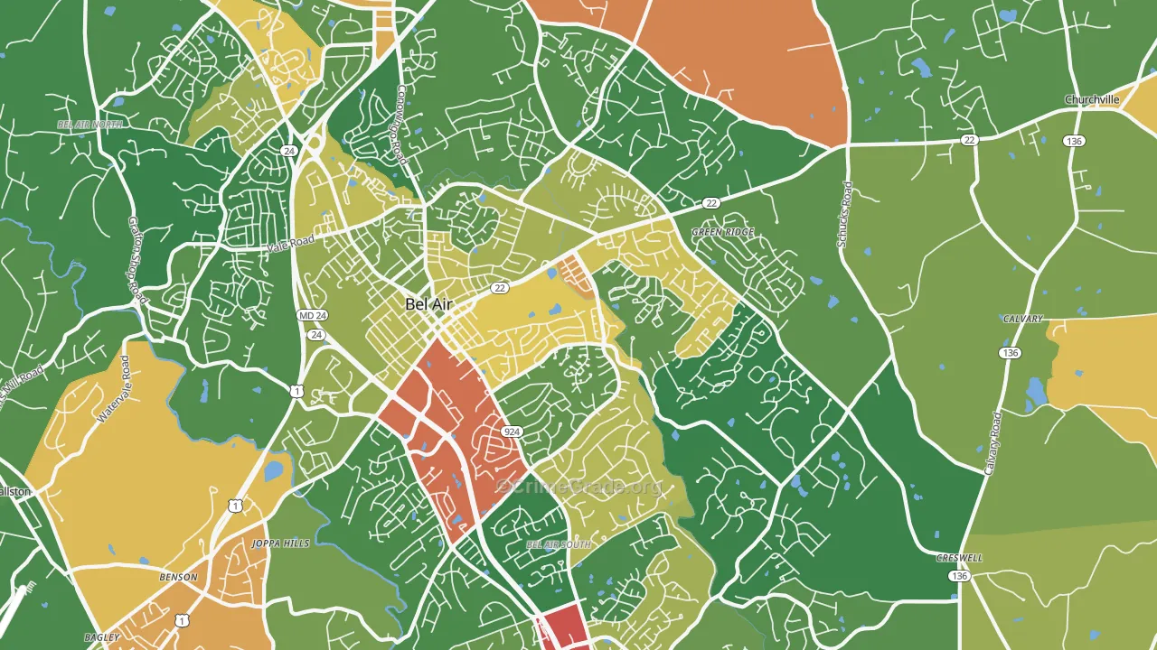 Bel Air, MD Map of Theft Rates