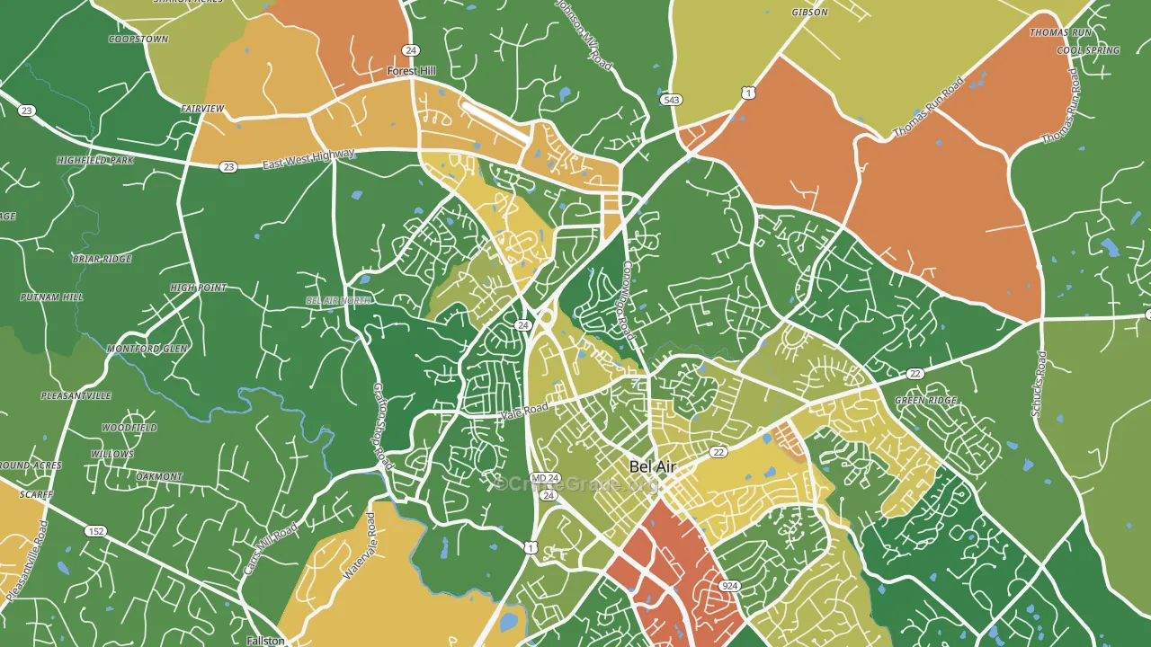 Bel Air North, MD Map of Theft Rates