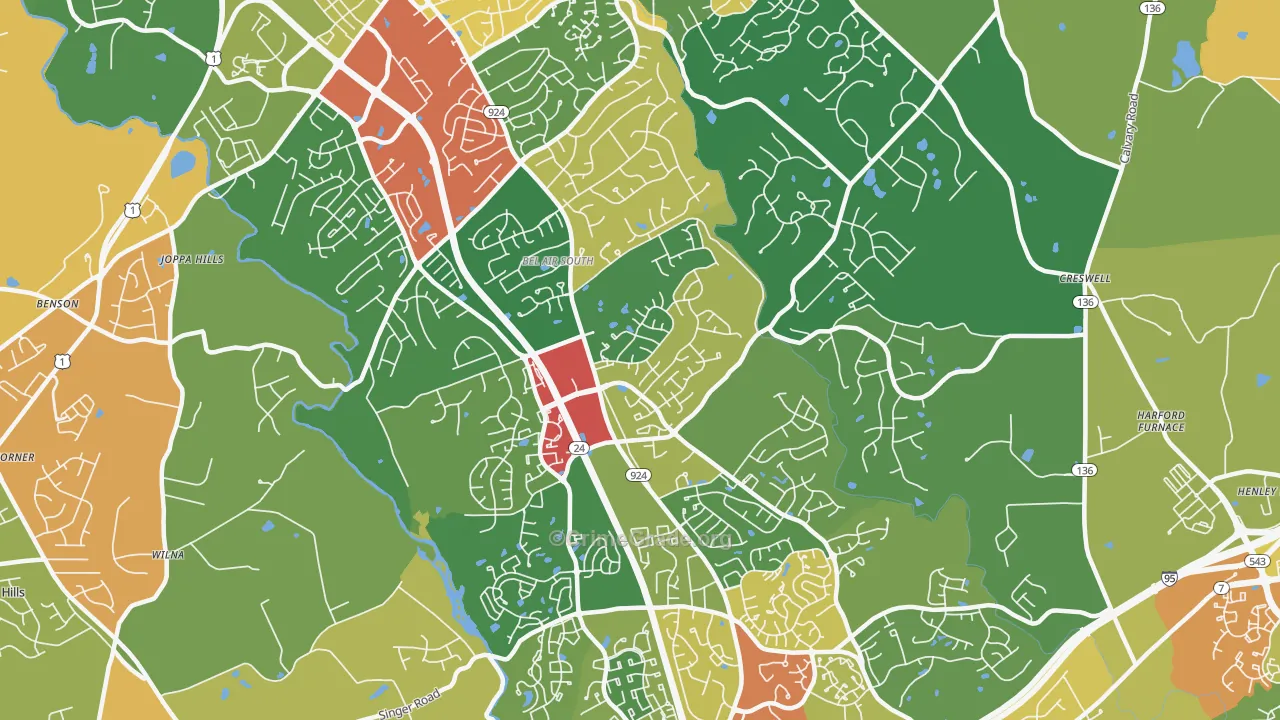 Bel Air South, MD Map of Theft Rates