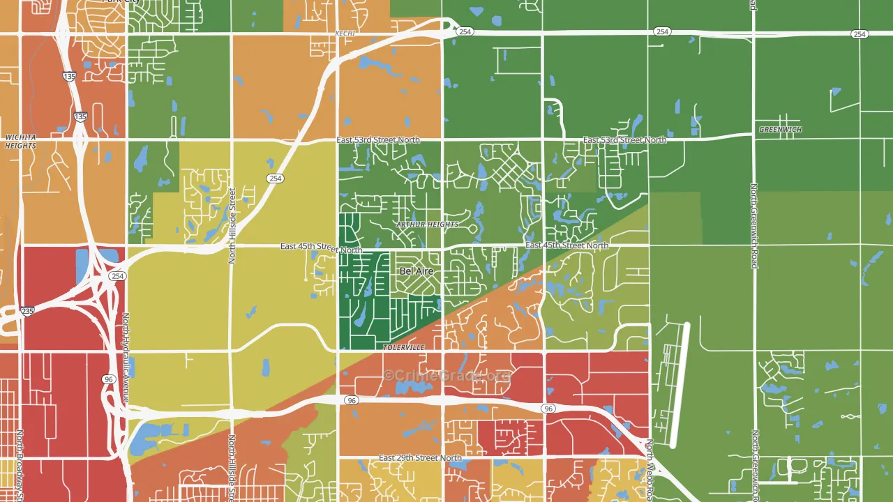 Bel Aire, KS Map of Theft Rates