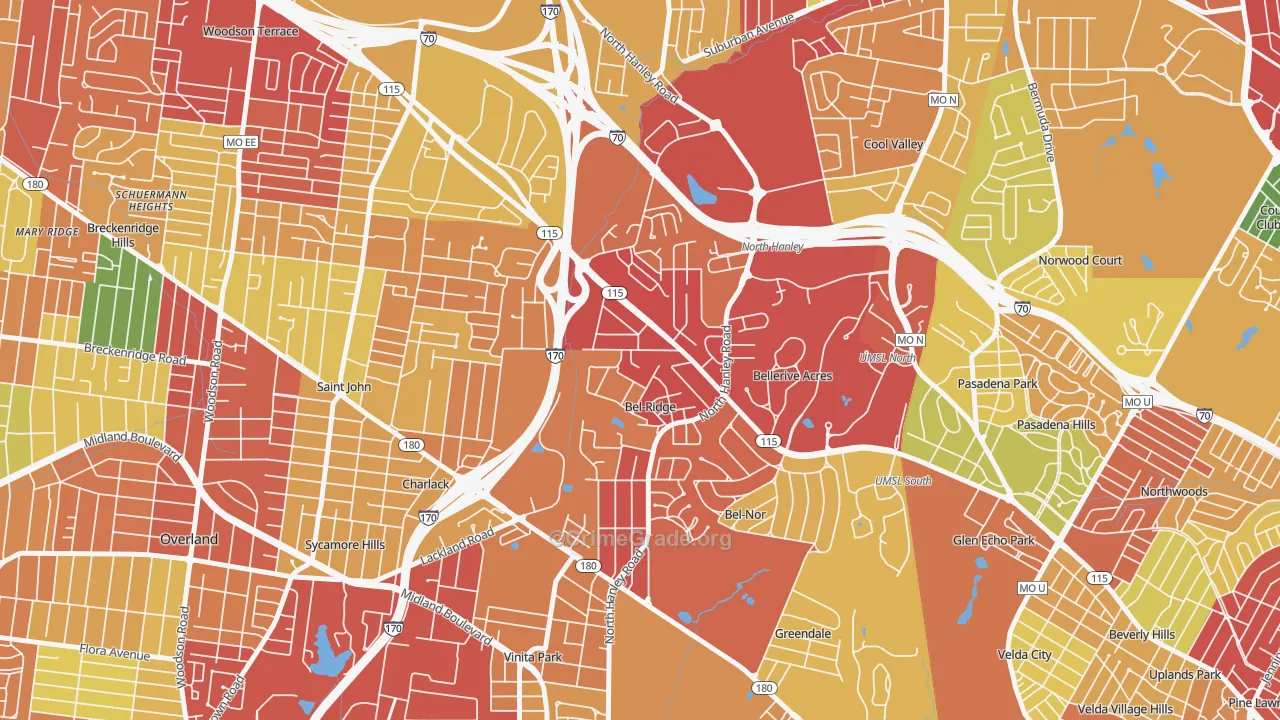 Bel-Ridge, MO Map of Theft Rates
