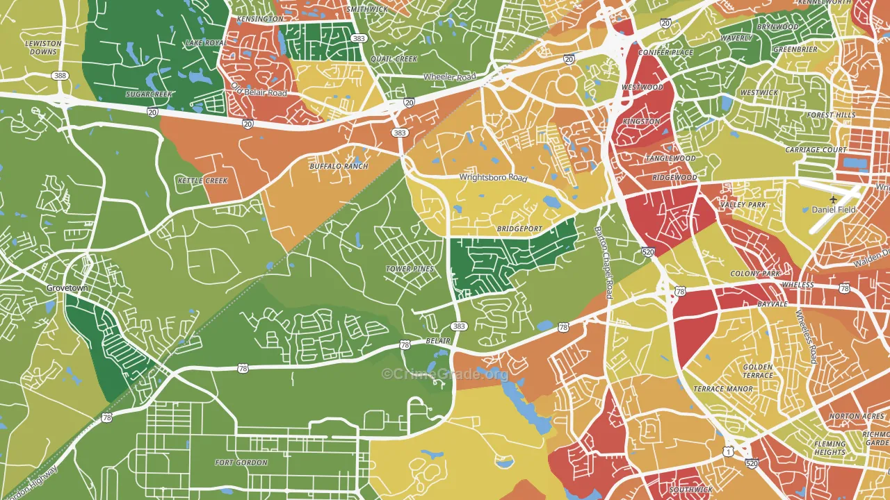 Belair, Augusta, GA Map of Theft Rates
