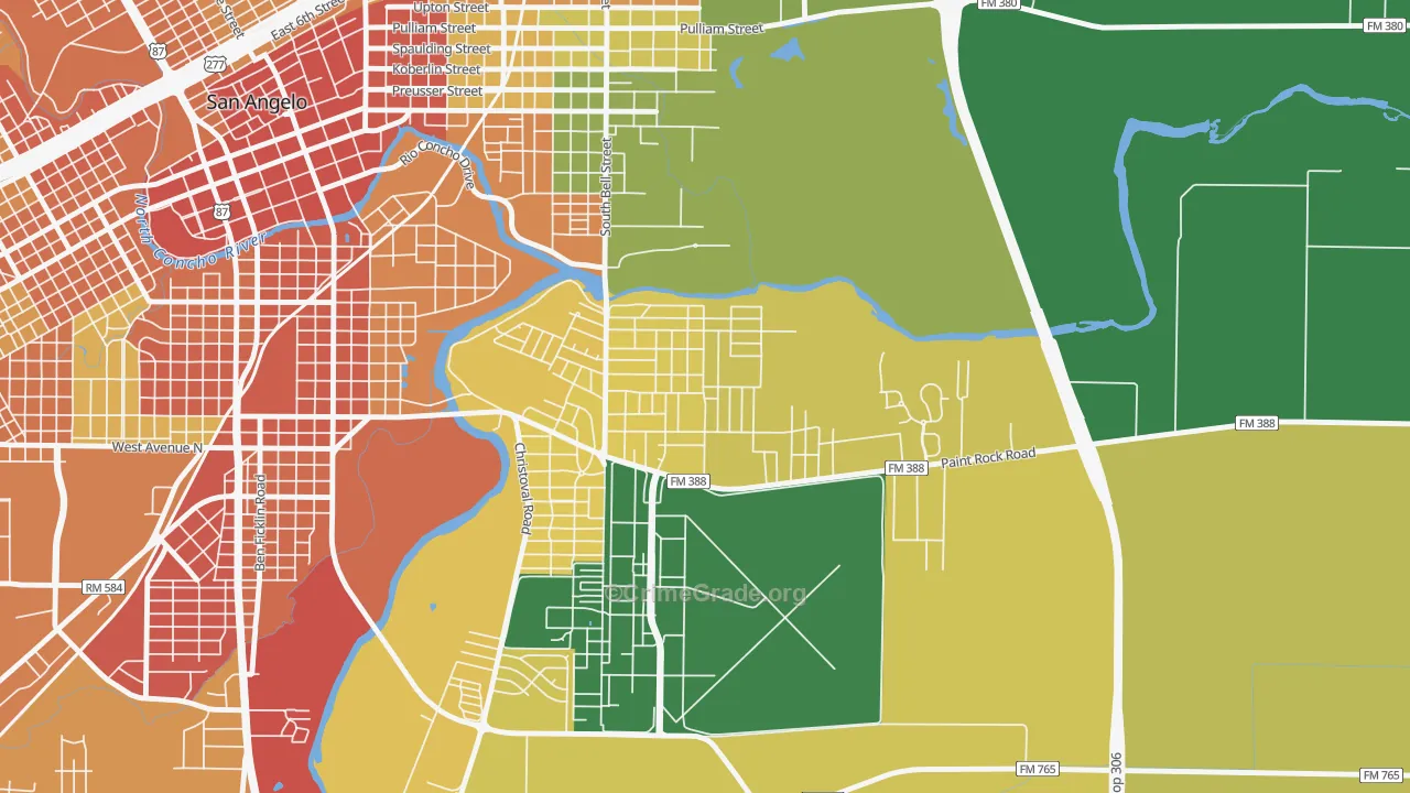 Belaire, San Angelo, TX Map of Theft Rates