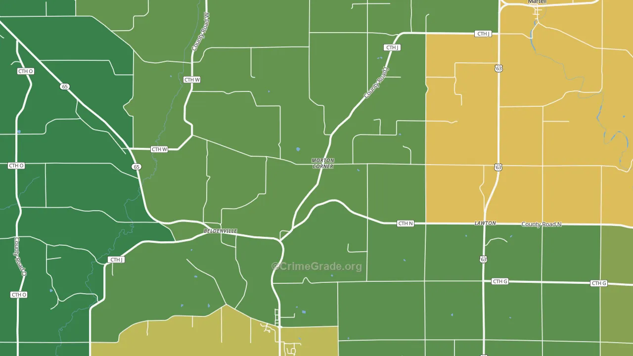 Beldenville, WI Map of Theft Rates