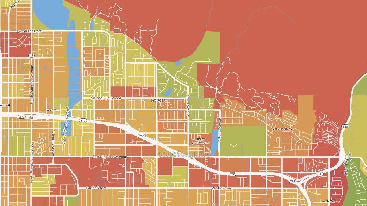 Belevedere, San Bernardino, CA Map of Theft Rates