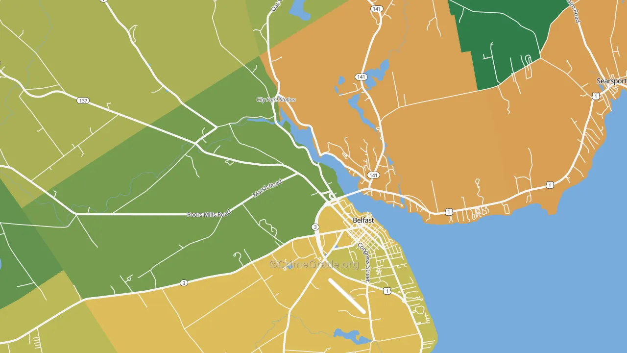 Belfast, ME Map of Theft Rates