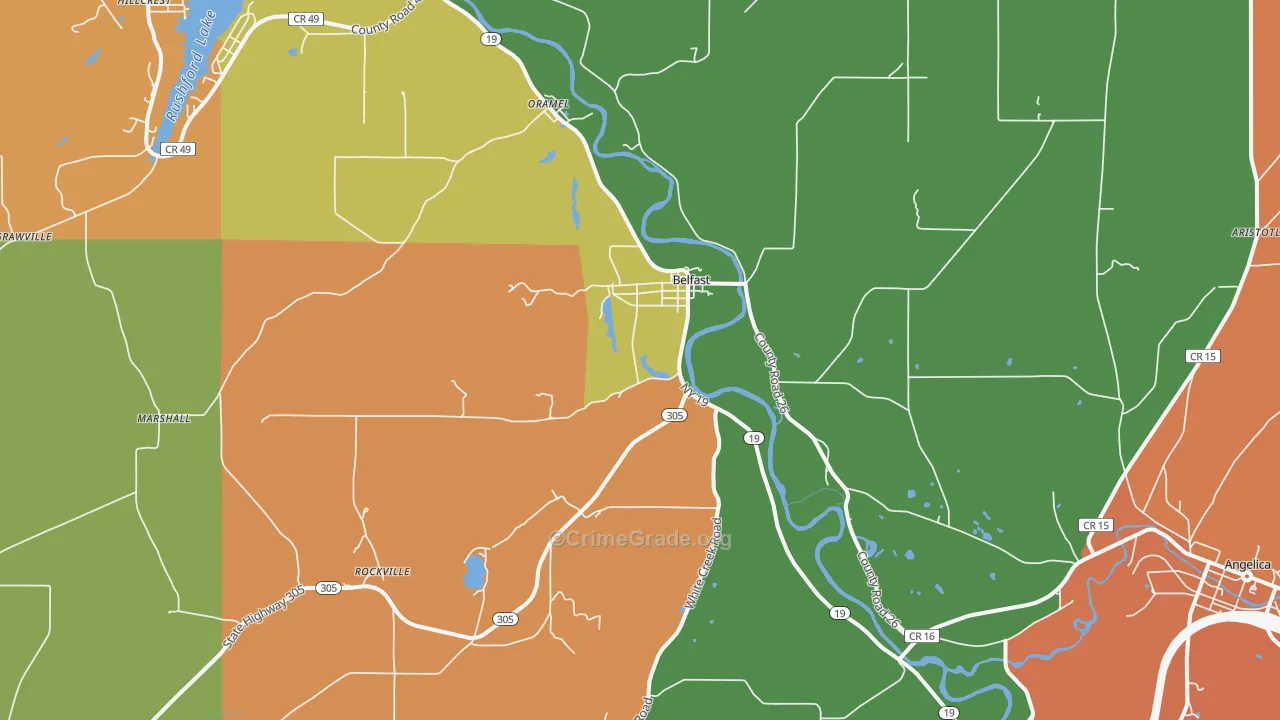 Belfast, NY Map of Theft Rates