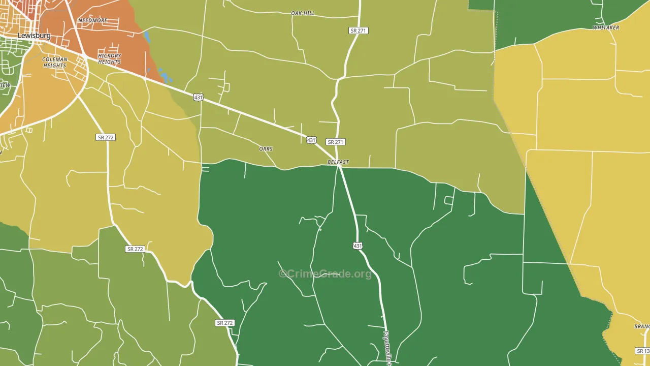 Belfast, TN Map of Theft Rates