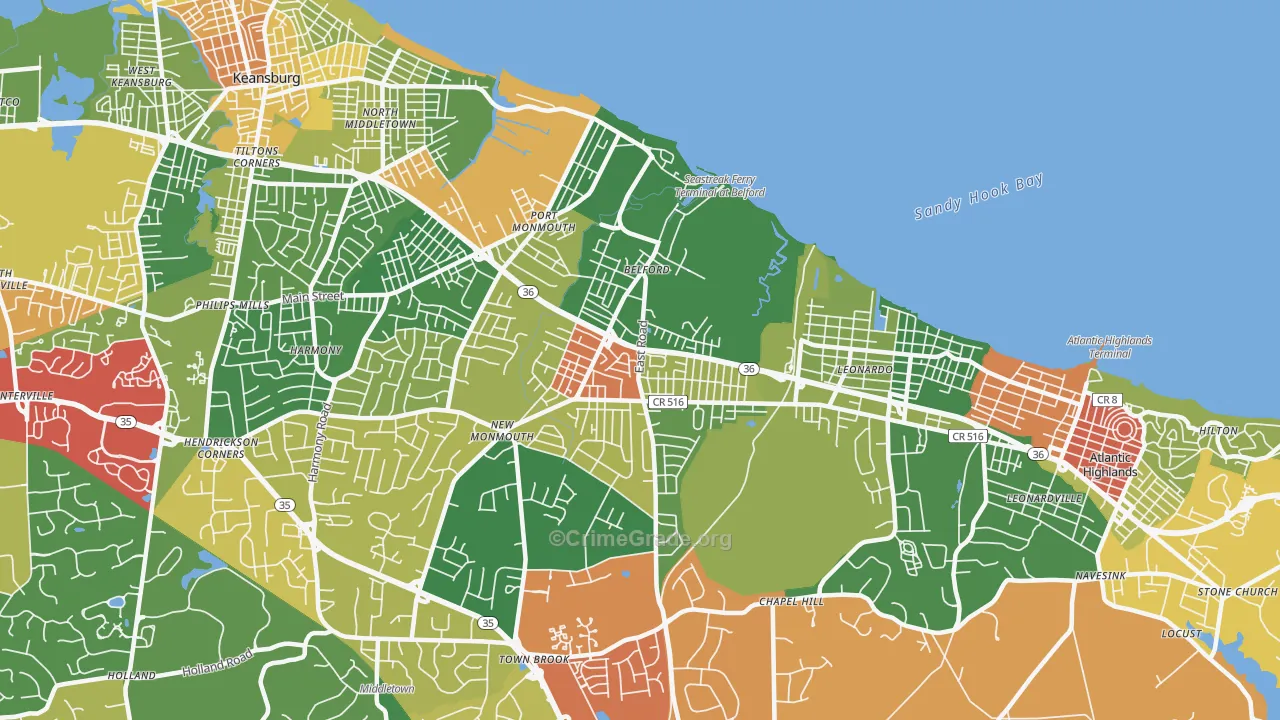 Belford, NJ Map of Theft Rates