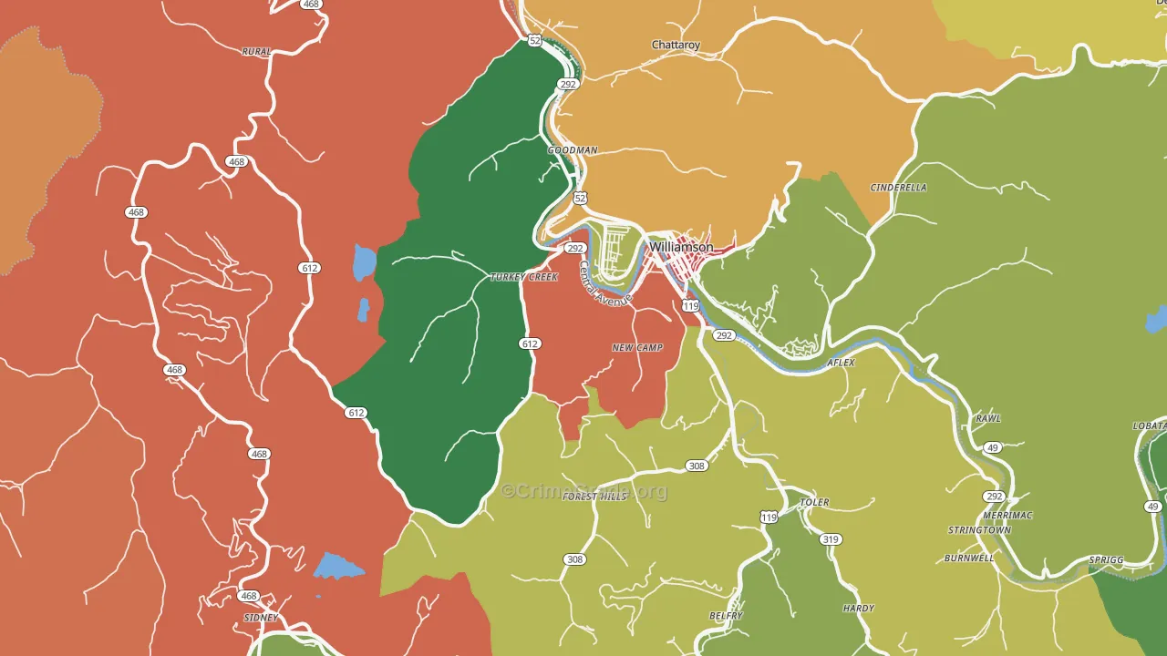 Belfry, KY Map of Theft Rates