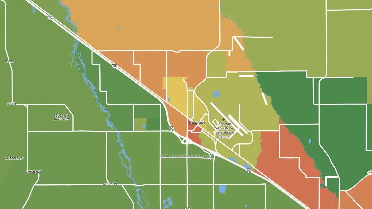 Belgrade, MT Map of Theft Rates