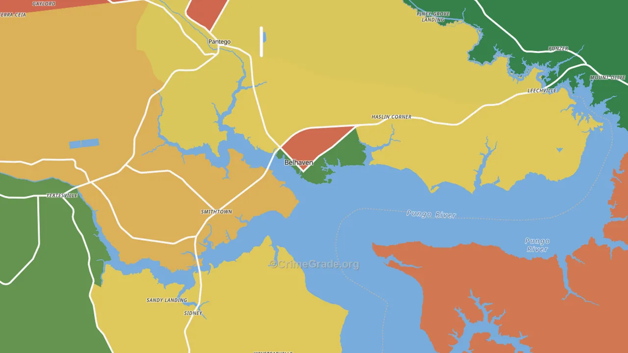 Belhaven, NC Map of Theft Rates