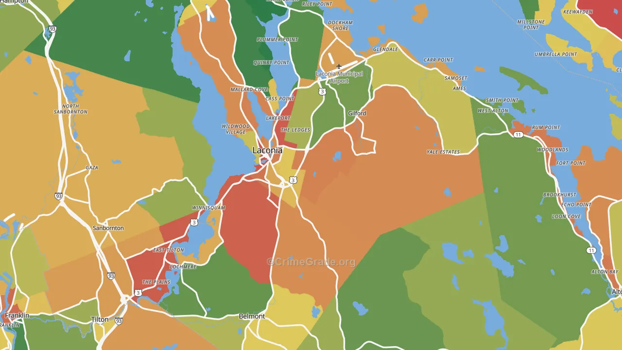 Belknap County, NH Map of Theft Rates