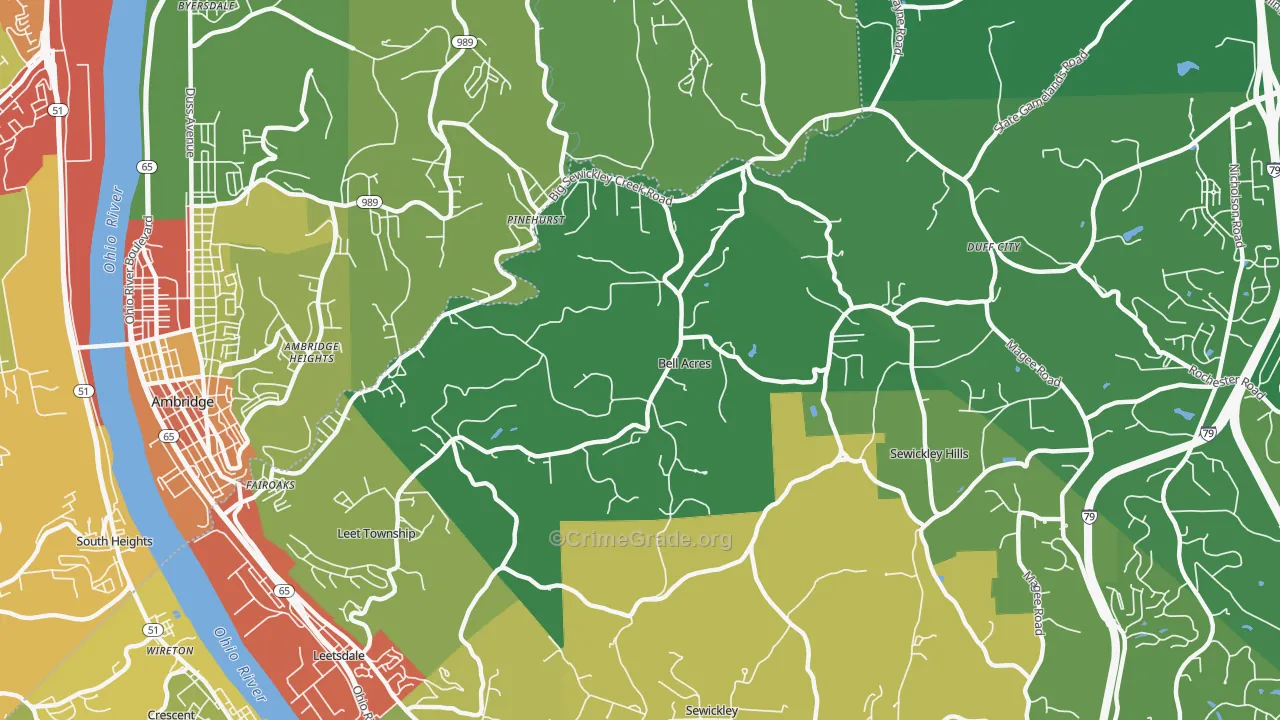 Bell Acres, PA Map of Theft Rates