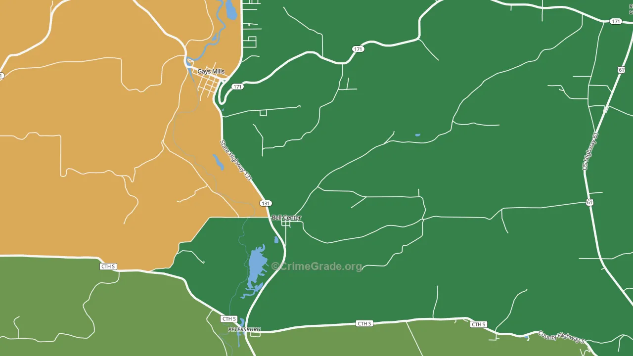 Bell Center, WI Map of Theft Rates