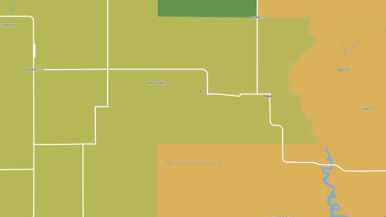 Bell City, LA Map of Theft Rates