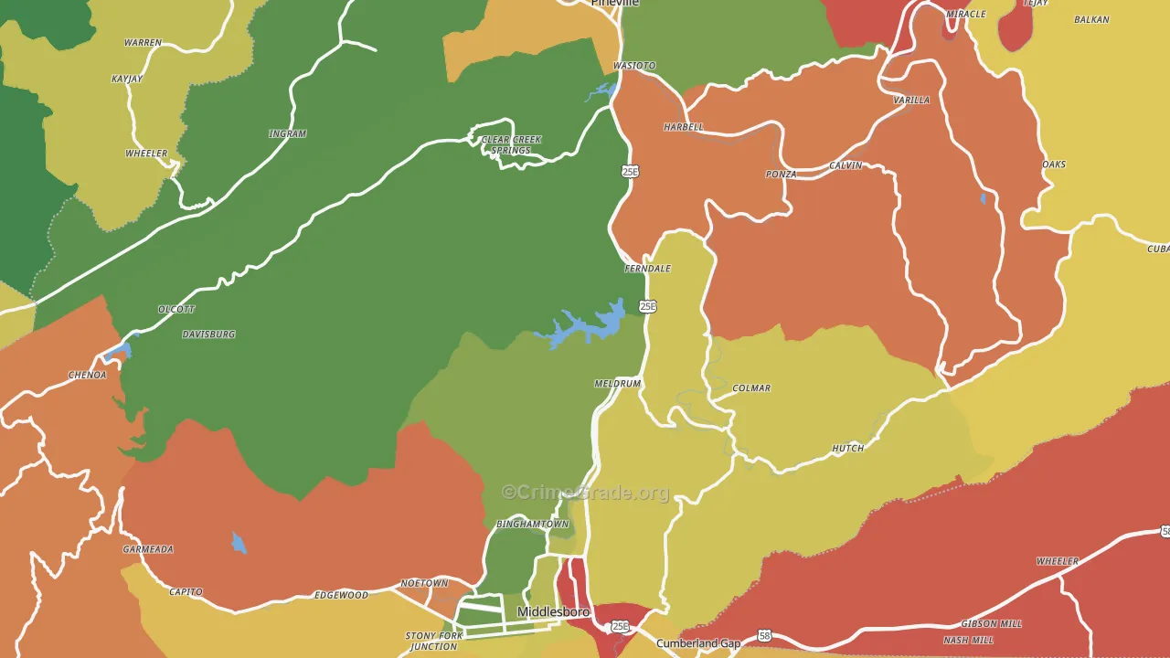 Bell County, KY Map of Theft Rates