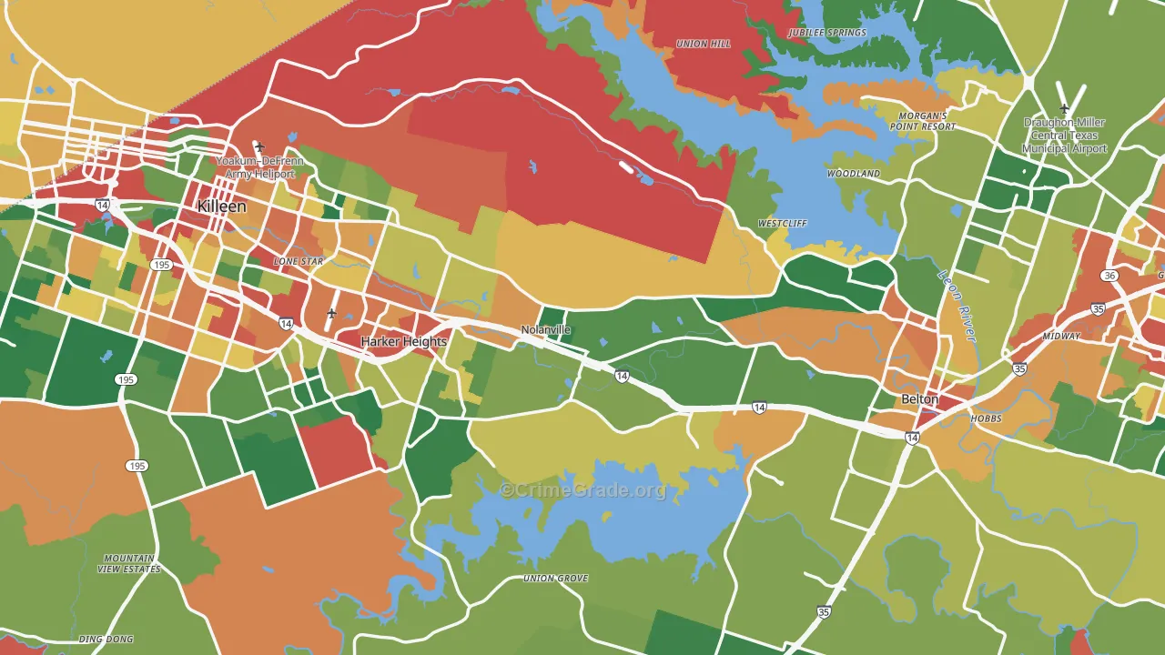Bell County, TX Map of Theft Rates