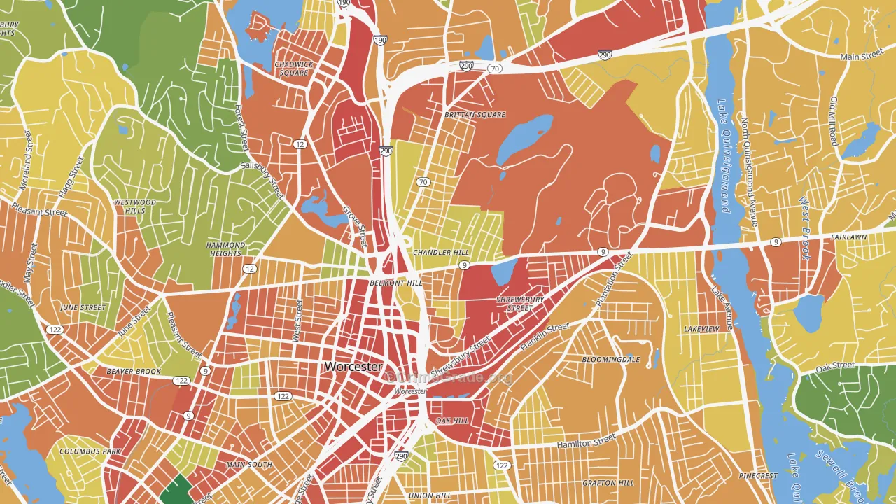 Bell Hill, Worcester, MA Map of Theft Rates