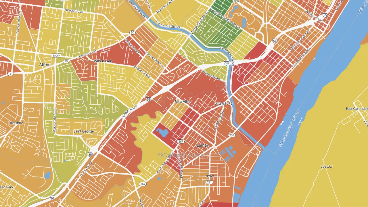 Bella Villa, MO Map of Theft Rates