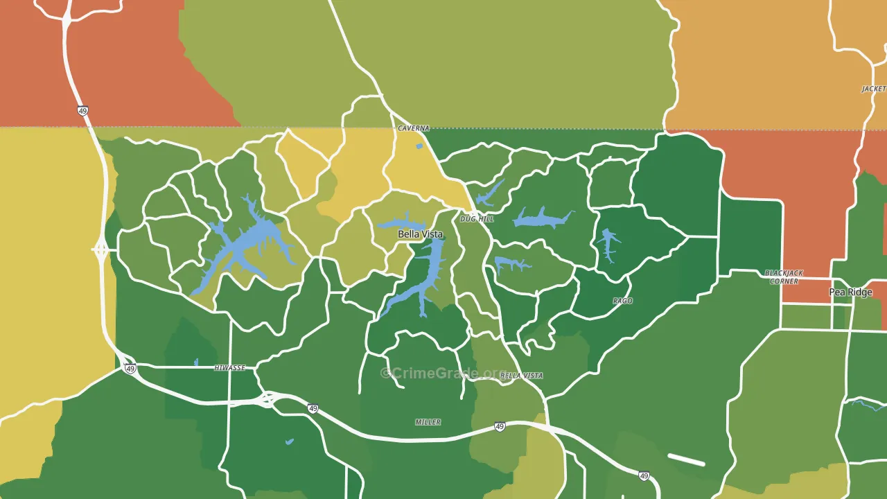 Bella Vista, AR Map of Theft Rates