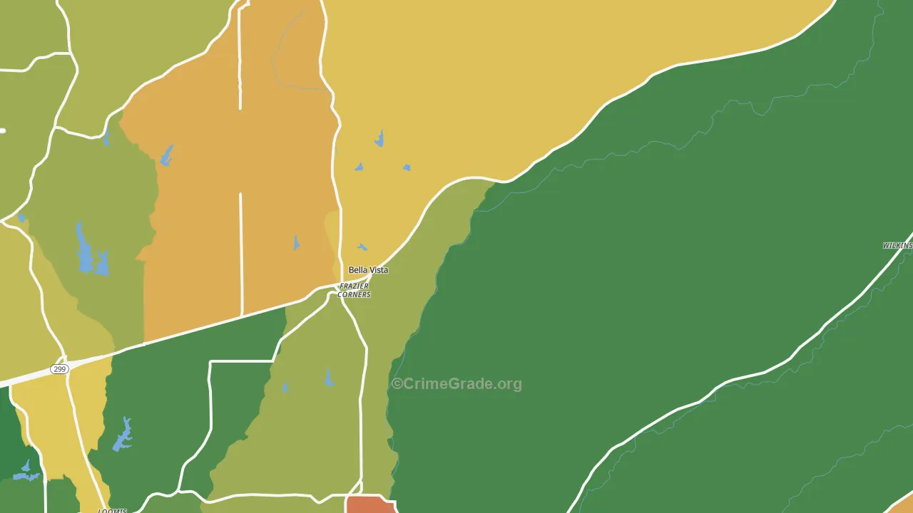 Bella Vista, CA Map of Theft Rates