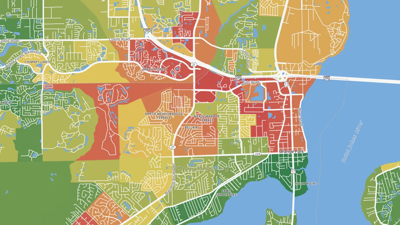Bellair-Meadowbrook Terrace, FL Map of Theft Rates