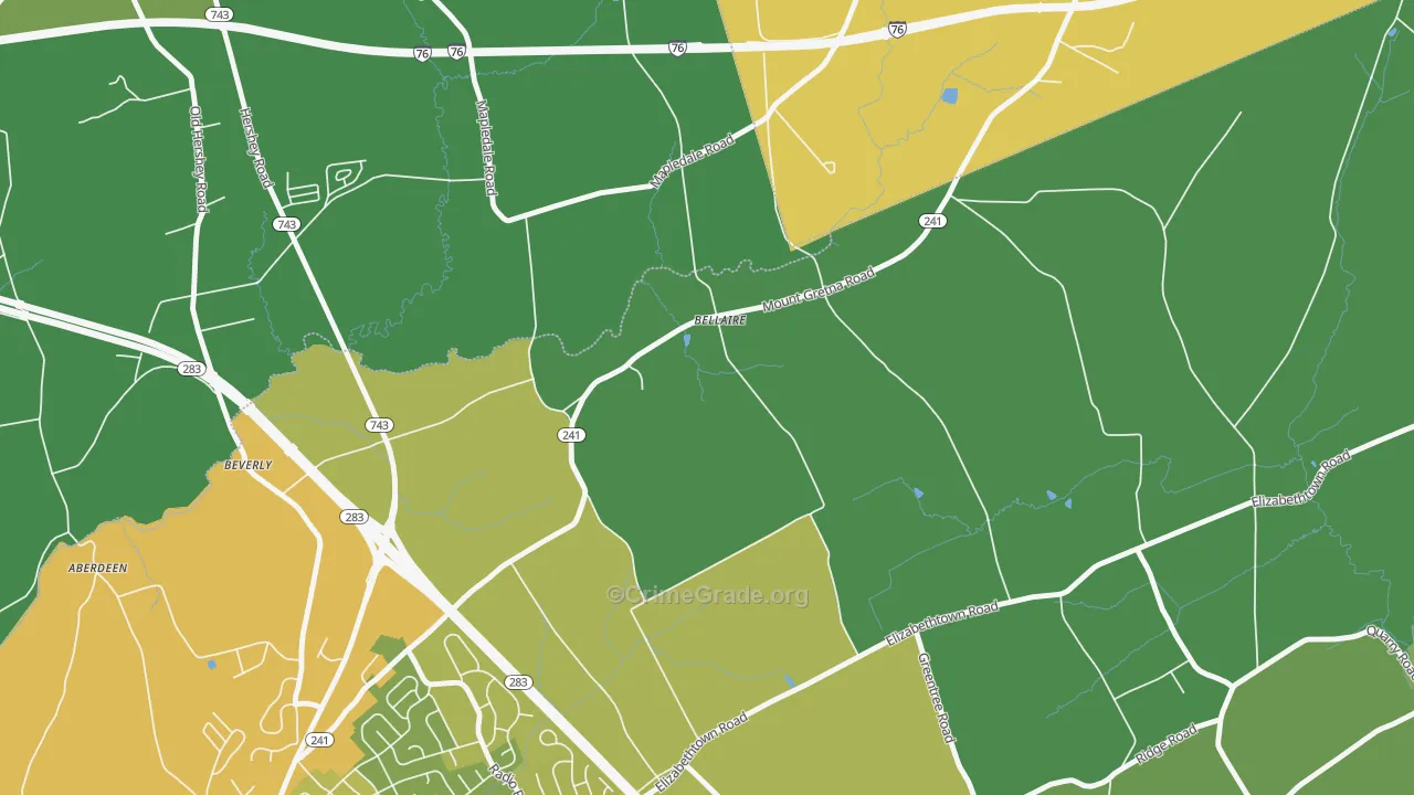 Bellaire, PA Map of Theft Rates