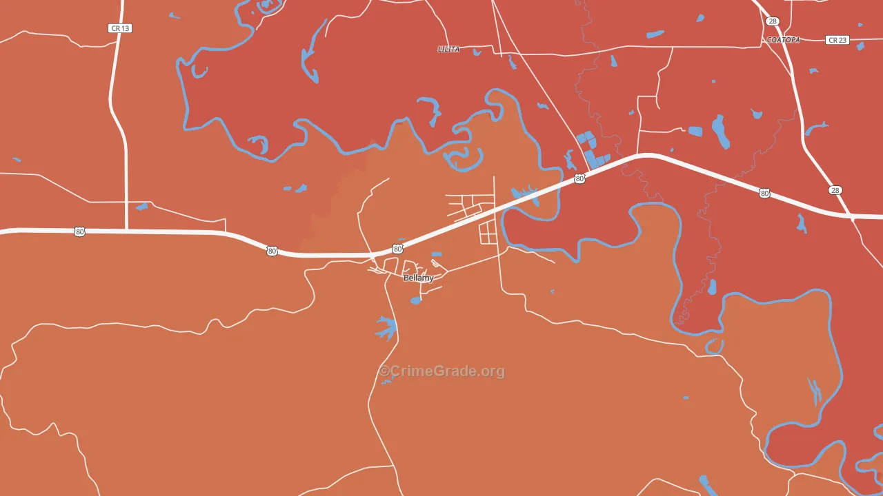 Bellamy, AL Map of Theft Rates