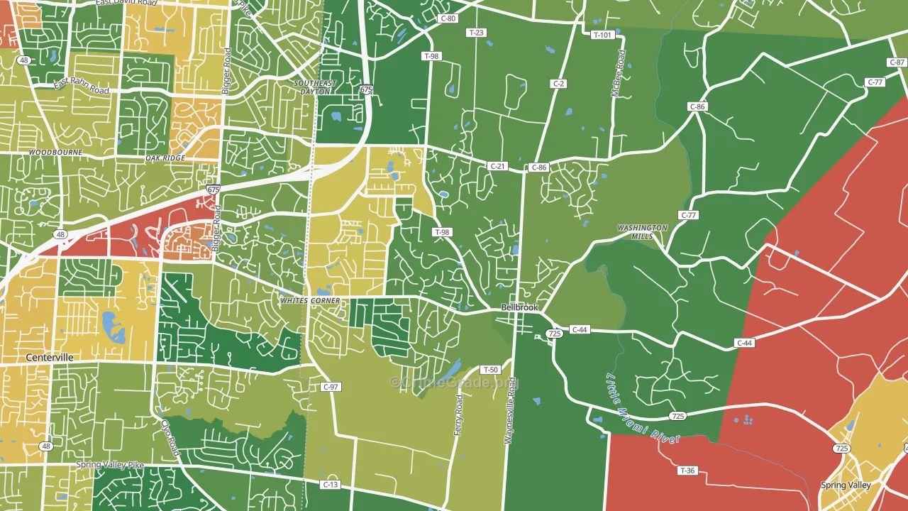 Bellbrook, OH Map of Theft Rates
