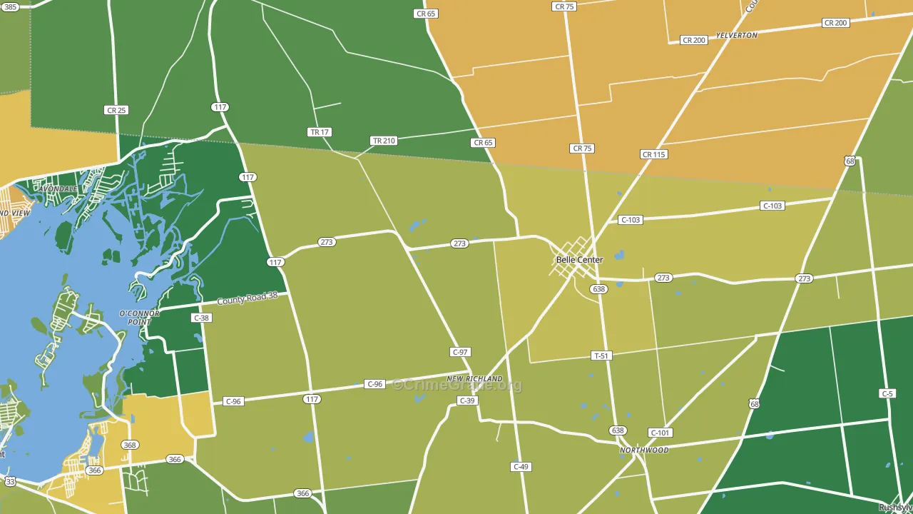 Belle Center, OH Map of Theft Rates
