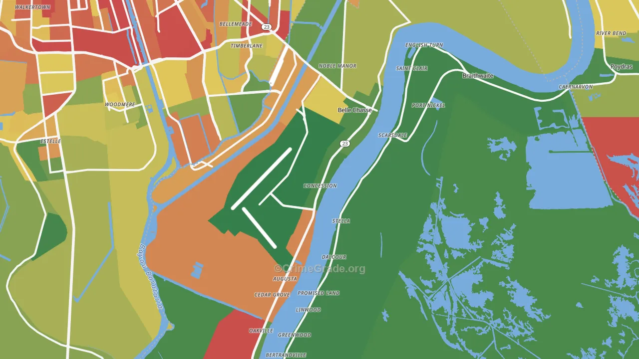 Belle Chasse, LA Map of Theft Rates