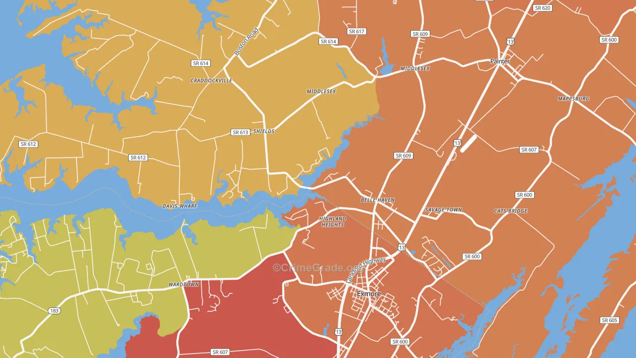 Belle Haven, VA Map of Theft Rates