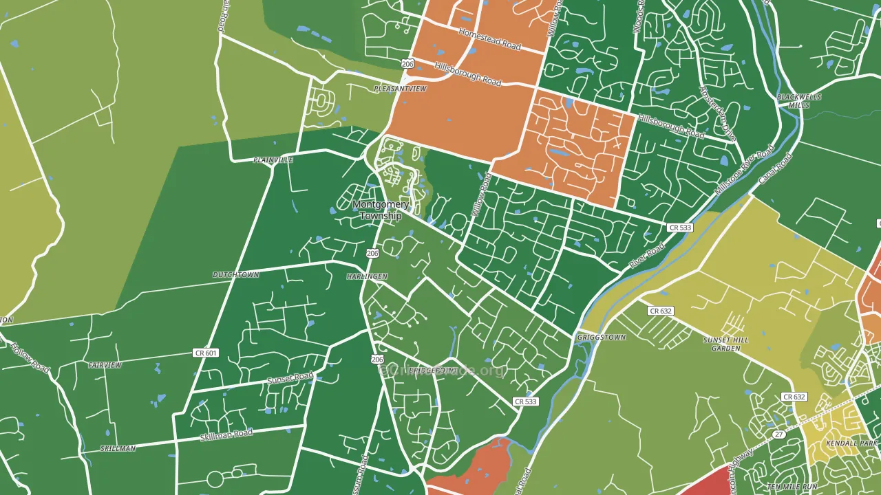Belle Mead, NJ Map of Theft Rates
