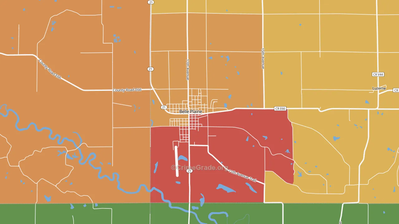 Belle Plaine, IA Map of Theft Rates