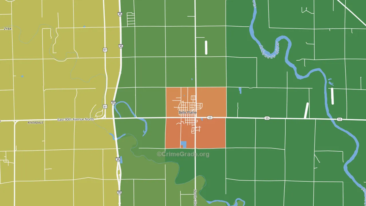 Belle Plaine, KS Map of Theft Rates