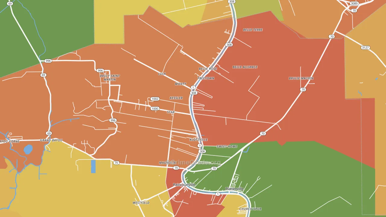 Belle Rose, LA Map of Theft Rates