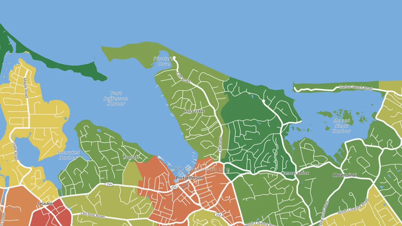 Belle Terre, NY Map of Theft Rates