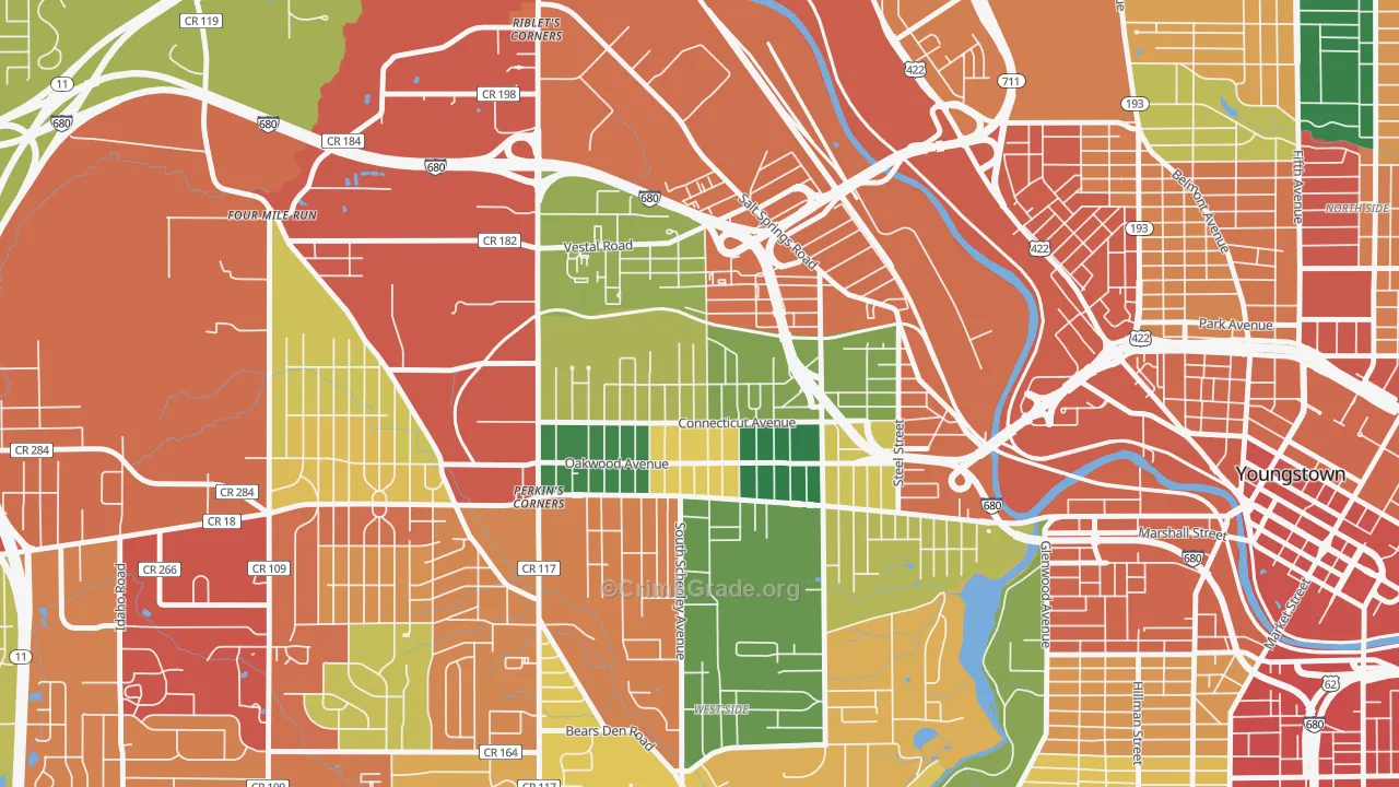 Belle Vista, Youngstown, OH Map of Theft Rates