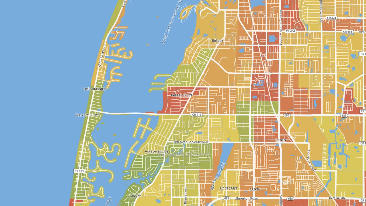 Belleair Bluffs, FL Map of Theft Rates