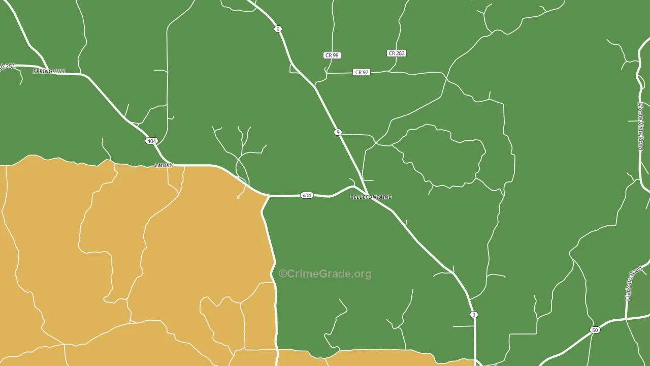 Bellefontaine, MS Map of Theft Rates