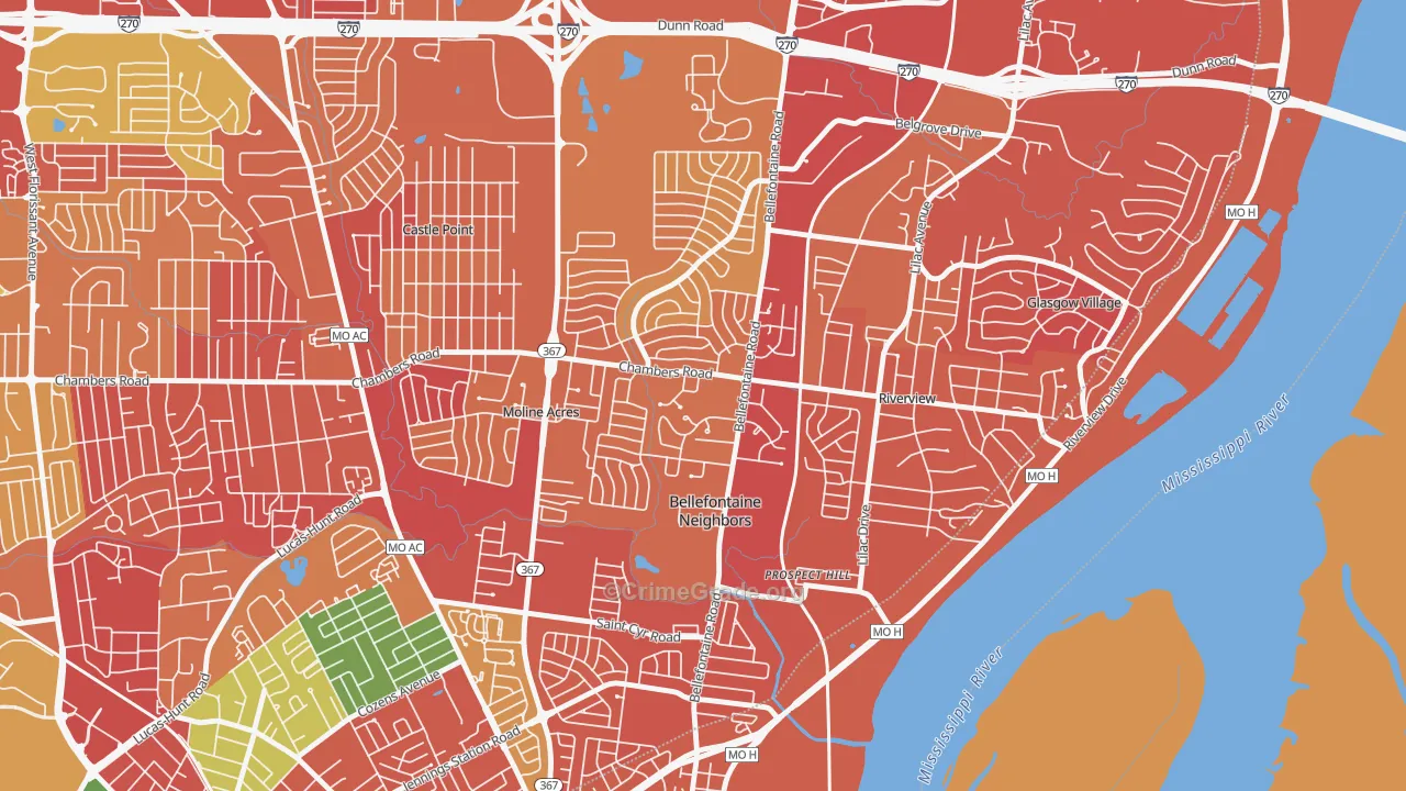 Bellefontaine Neighbors, MO Map of Theft Rates