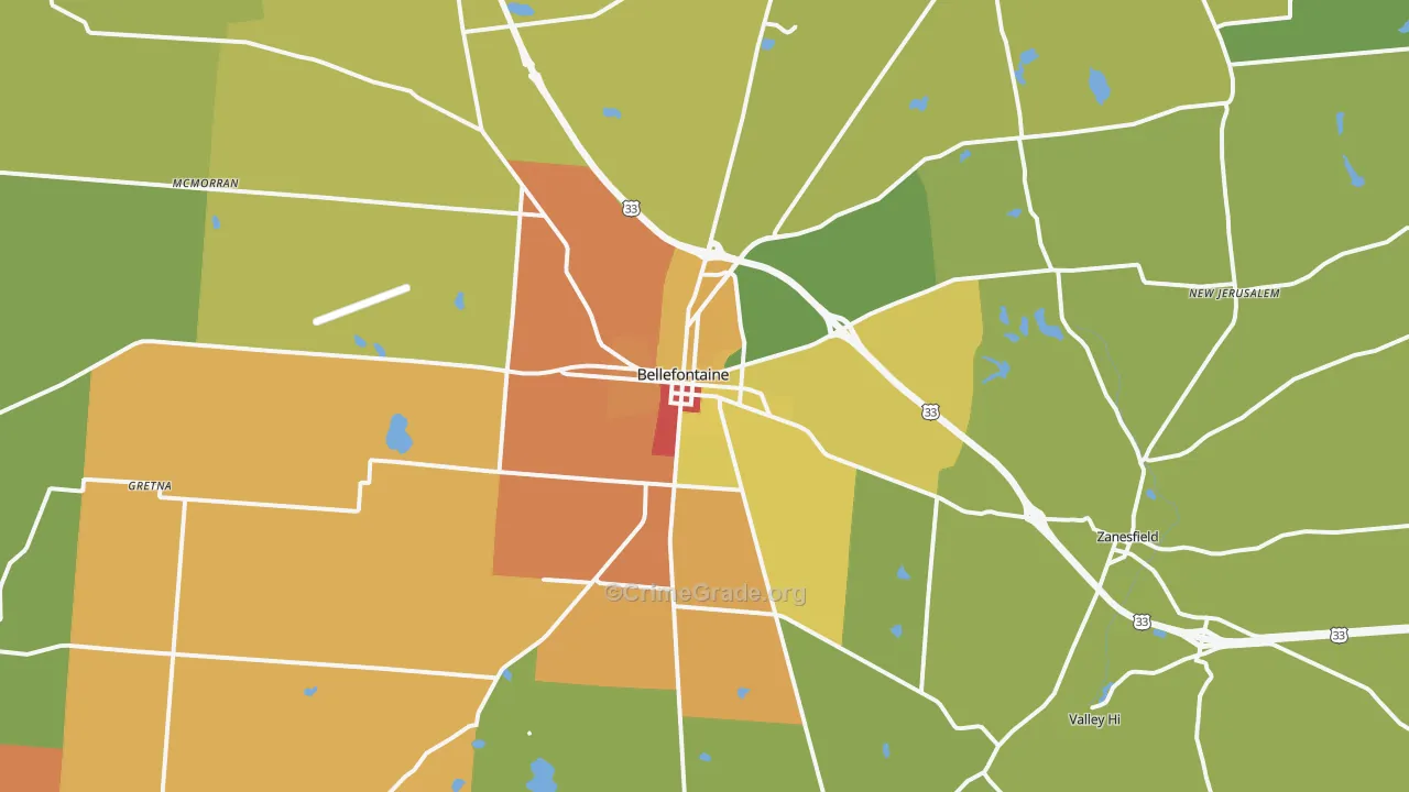 Bellefontaine, OH Map of Theft Rates