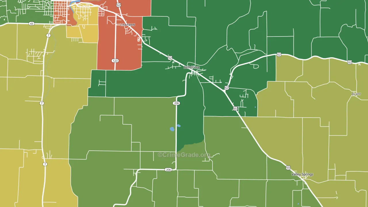 Bellefonte, AR Map of Theft Rates