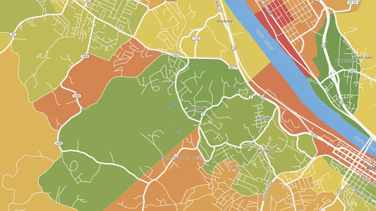Bellefonte, KY Map of Theft Rates