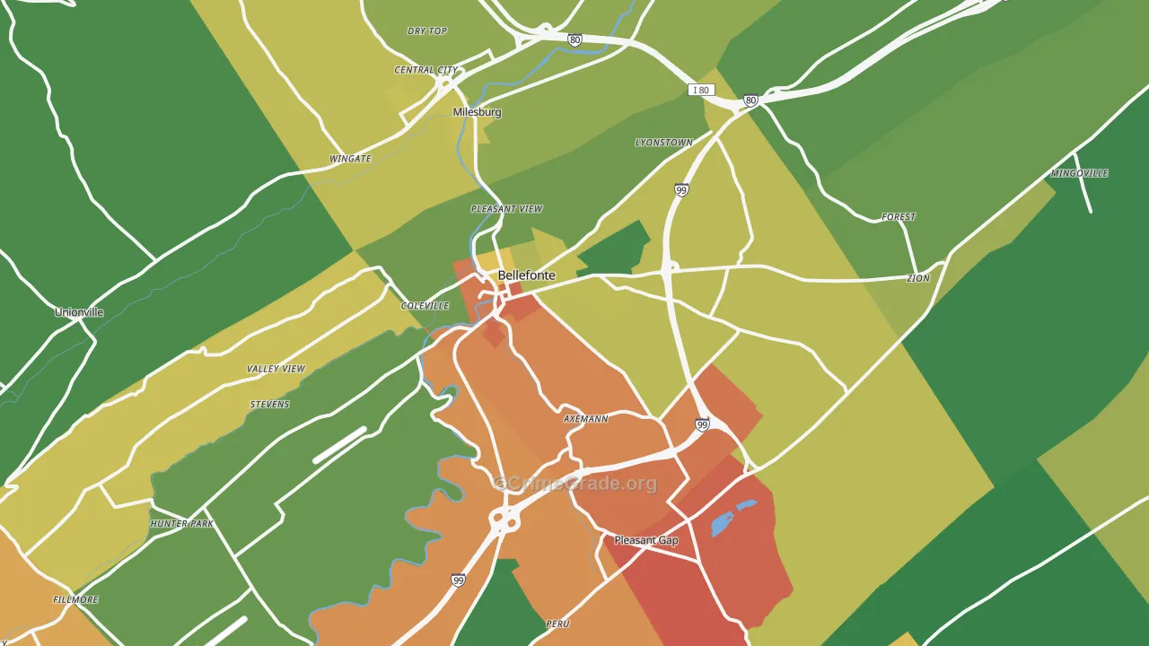 Bellefonte, PA Map of Theft Rates