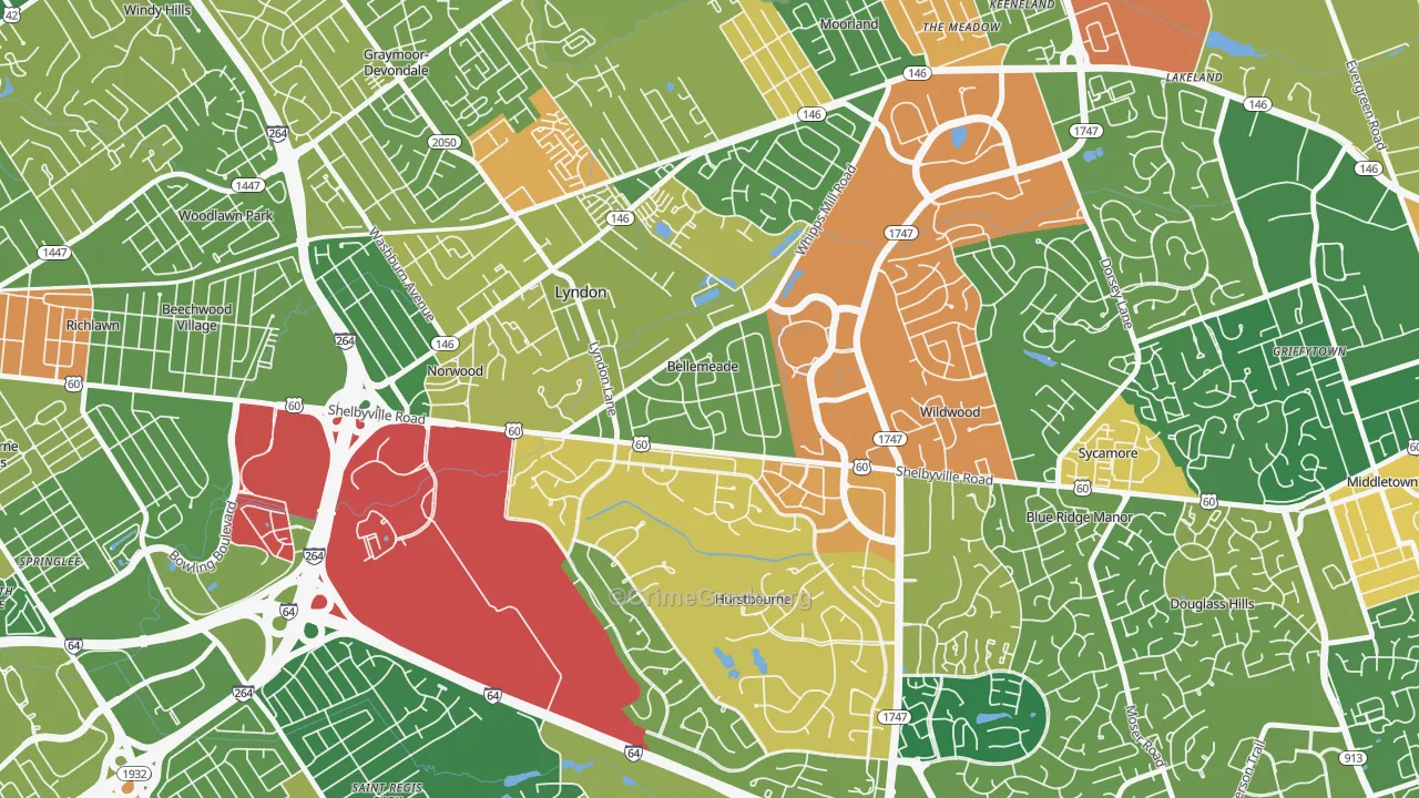Bellemeade, KY Map of Theft Rates