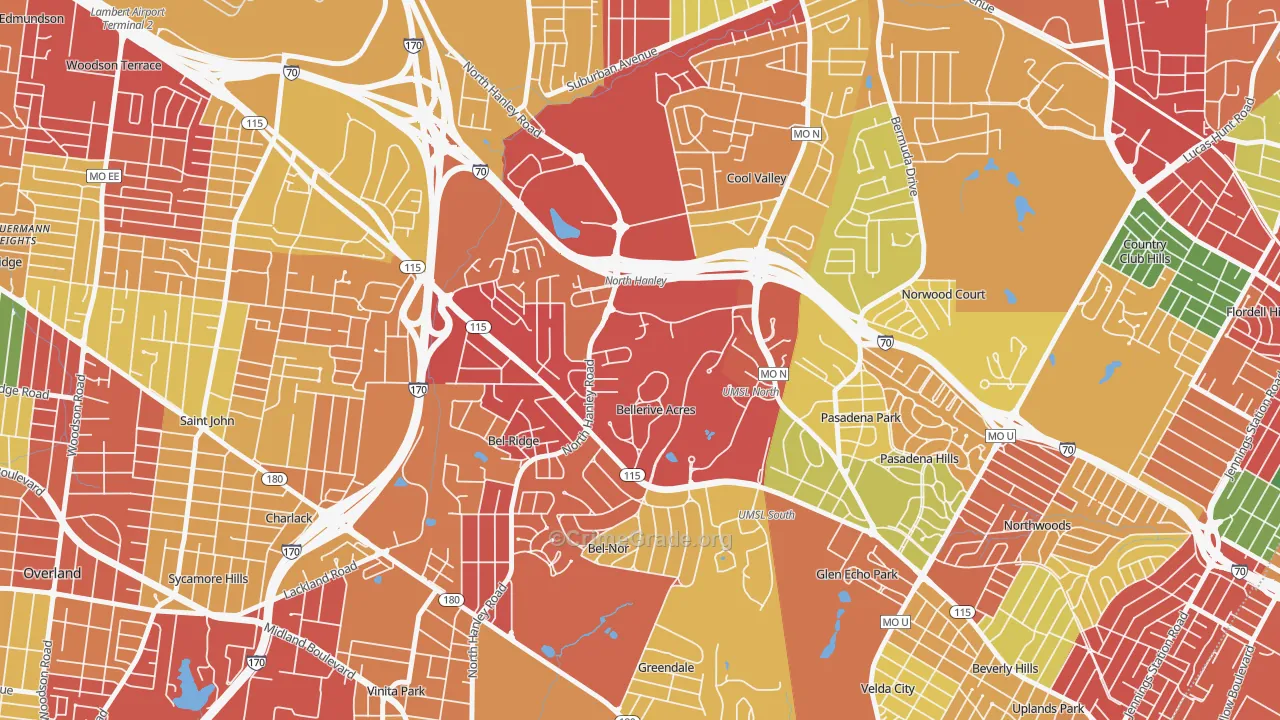 Bellerive, MO Map of Theft Rates
