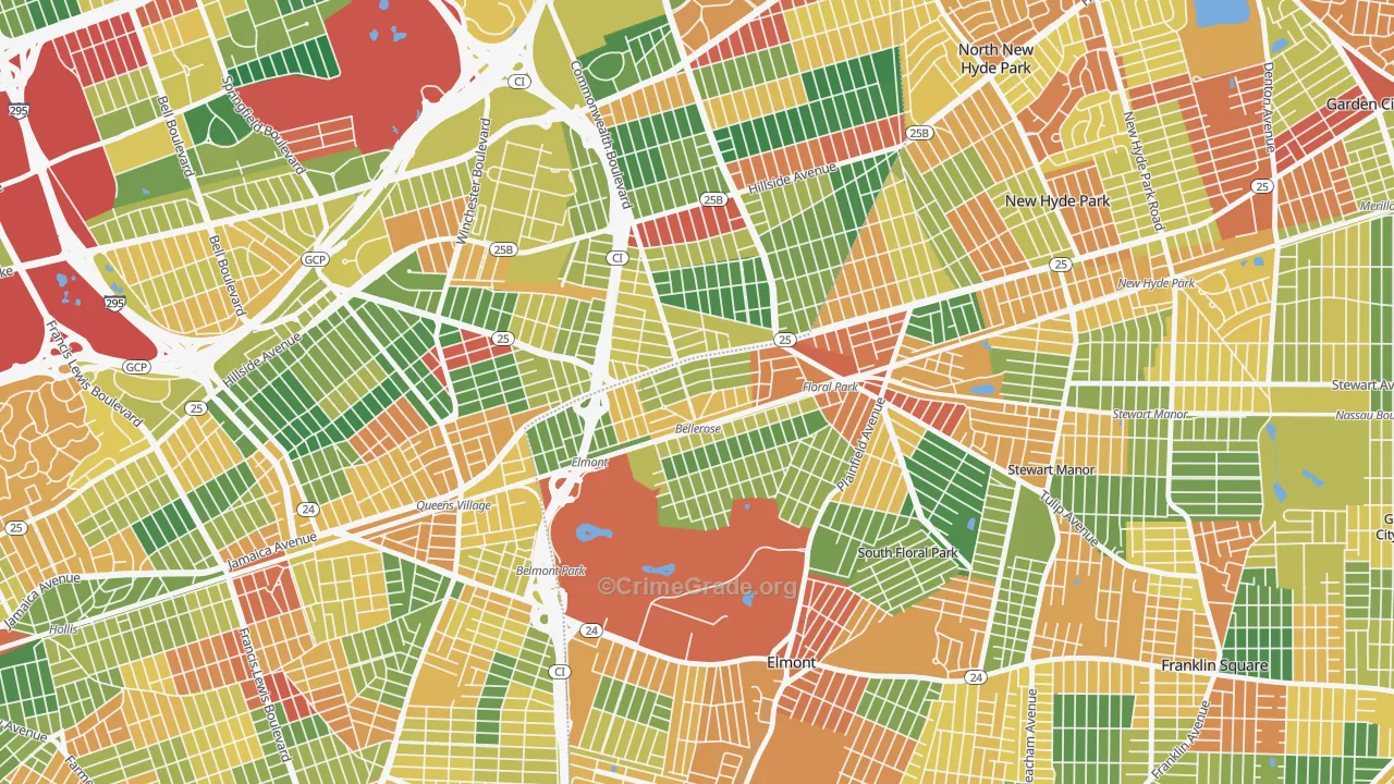 Bellerose, NY Map of Theft Rates